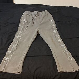 Fashion Nova Gray Sweatpants with White Bow Design